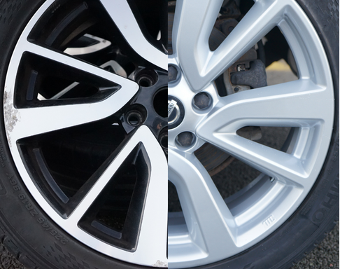 Nissan Diamond Cut Wheels to Powder Coat Before and After